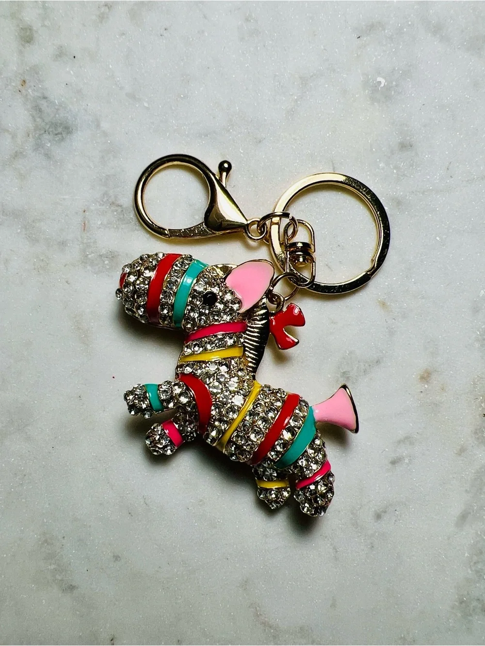 Rhinestone Pink Multicolor Piñata Keychain Charm 🪅